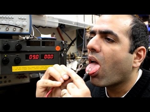 Mad Scientist Tests Pain of AC vs DC Electricity