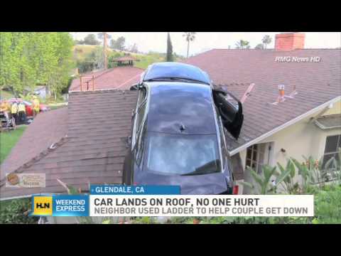 Driver Lands on Neighbors Roof